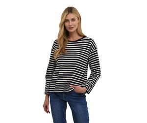 KAFFE Women's Long Sleeves, Boxy Fit, Crew Neck, Striped Tee, Cotton Jersey T-Shirt, Midnight/Antique White, M