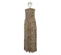 KAFFE Women's Maxi Dress Strapless Smock Top Tie Neck A-line Skirt Printed, Classic Leopard, UK 10.5