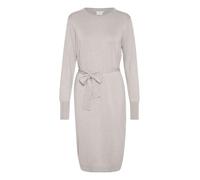 KAFFE Women's Midi Dress Knitted Long Sleeves Round Neck Tying Belt Knee Length, Elephant Skin Melange, M