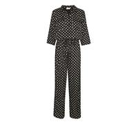 KAFFE Women's Print Jumpsuit with 3/4 Sleeves Wide Legs, Black Tie/Dot AOP, UK 12