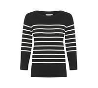KAFFE Women's Pullover Boat Neck 3/4 Sleeves Slim Fit Soft Knit, Black W Chalk Stripe, XL