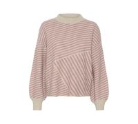 KAFFE Women's Pullover Crew Neck Graphic Print Casual Fit Long Sleeves Knit, Feather Gray Mel. / Rosa, XL