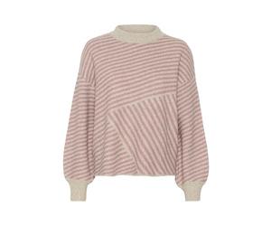 KAFFE Women's Pullover Crew Neck Graphic Print Casual Fit Long Sleeves Knit, Feather Gray Mel. / Rosa, XL