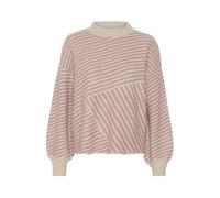 KAFFE Women's Pullover Crew Neck Graphic Print Casual Fit Long Sleeves Knit, Feather Gray Mel. / Rosa, XS