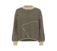 KAFFE Women's Pullover Crew Neck Graphic Print Casual Fit Long Sleeves Knit, Feather Gray Melange/Black, XS