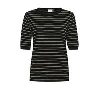 KAFFE Women's Pullover Crew Neck Short Sleeves Regular Fit Horizontal Sweater, Grey Mel./Chalk Narrow Stripe, M