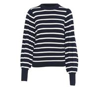 KAFFE Women's Pullover Light Knit Crew Neck Regular Fit Long Sleeves, Midnight Navy/Chalk Stripe, XXL