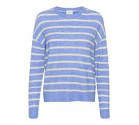 KAFFE Women's Pullover Round Neck Regular Fit Long Sleeves Hip Length, Blue Melange/Beige Stripe, M