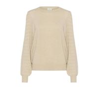 KAFFE Women's Pullover Round Neck Regular Fit Long Sleeves Textured Knit, Feather Gray Melange, Large