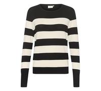 KAFFE Women's Pullover Slim Fit Crew Neck Long Sleeves Tight Knit, Black/Turtledove Stripe, XS