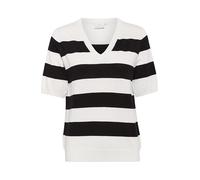 KAFFE Women's Pullover V-Neck Short Sleeves Striped Regular Fit Light Knit, Turtledove/Black Boldstripe, S