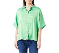 KAFFE Women's Shirt Button Up Oversized Fit Half Length Batwing Sleeves Satin, Toxic Green, 8
