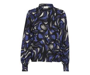 KAFFE Women's Shirt Printed Regular Fit Buttons Long Sleeves Smock Cuffs, Blue/Grey Abrstact Graphic, 10