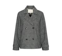 KAFFE Women's Short Coat Double-Breasted Notch Lapel Regular Fit Long Sleeves Outerwear, Black/Grey Check, 16