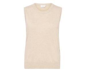 KAFFE Women's Slipover Knitted Sleeveless Round Neck Regular Fit Hip Length Pullover, Feather Gray Melange, Large