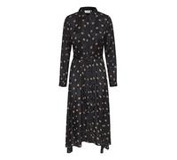 KAFFE Women's Tie Waist Dress Silky Midi with Long Sleeves Casual Women's, Black with Mustang Dot, 14