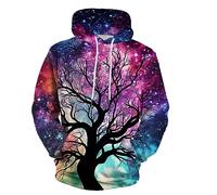 KAFFUL 2023 New Unisex Mens Womens Novelty Hoodies Rainbow Colorful Graphic Hoody Fleece Pullover Hooded Sweatshirts, Galaxy Tree, XXL