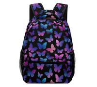 KAFFUL Butterfly Backpack for Kids, Gradient Blue Pink Purple Butterfly Backpack for Girls, 16.5″ Large Capacity Bookbag for Students, Back to School Gifts for Butterfly Lovers, Black