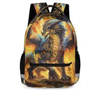 KAFFUL Cool Dragon Backpack for Kids, Fantasy Kids Waterproof School Bag with Reflective Strip & Side Pockets, 16.9 Inch, Dragon-02, One Size, Animals
