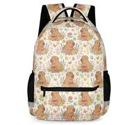 KAFFUL Cute Floral Animal Backpack for Girls, Waterproof School Bag with Reflective Strip & Side Pockets, 16.9 Inch, Capybara, One Size, Animals