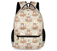 KAFFUL Cute Floral Animal Backpack for Girls, Waterproof School Bag with Reflective Strip & Side Pockets, 16.9 Inch, Cat, One Size, Animals