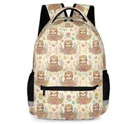 KAFFUL Cute Floral Animal Backpack for Girls, Waterproof School Bag with Reflective Strip & Side Pockets, 16.9 Inch, Sloth, One Size, Animals