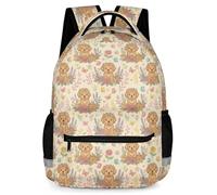 KAFFUL Cute Floral Animal Backpack for Girls, Waterproof School Bag with Reflective Strip & Side Pockets, 16.9 Inch, Puppy, One Size, Animals
