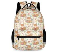 KAFFUL Cute Floral Animal Backpack for Girls, Waterproof School Bag with Reflective Strip & Side Pockets, 16.9 Inch, Fox, One Size, Animals
