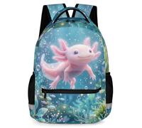 KAFFUL Cute Pink Axolotl Backpack for Girls, Waterproof School Bag with Reflective Strip & Side Pockets, 16.9 Inch, Axolotl-01, One Size, Animals