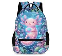 KAFFUL Cute Pink Axolotl Backpack for Girls, Waterproof School Bag with Reflective Strip & Side Pockets, 16.9 Inch, Axolotl-03, One Size, Animals
