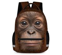 KAFFUL Realistic Animal Face Backpack for Kids, 3D Print School Bag with Reflective Strip & Side Pockets, 16.9 Inch, Orangutan, One Size, Animals