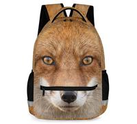 KAFFUL Realistic Animal Face Backpack for Kids, 3D Print School Bag with Reflective Strip & Side Pockets, 16.9 Inch, Fox, One Size, Animals