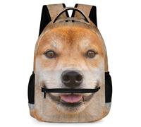 KAFFUL Realistic Animal Face Backpack for Kids, 3D Print School Bag with Reflective Strip & Side Pockets, 16.9 Inch, Shiba Inu, One Size, Animals