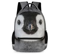KAFFUL Realistic Animal Face Backpack for Kids, 3D Print School Bag with Reflective Strip & Side Pockets, 16.9 Inch, Penguin, One Size, Animals