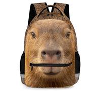 KAFFUL Realistic Animal Face Backpack for Kids, 3D Print School Bag with Reflective Strip & Side Pockets, 16.9 Inch, Capybara, One Size, Animals