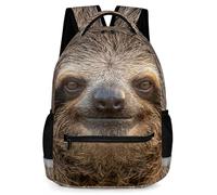 KAFFUL Realistic Animal Face Backpack for Kids, 3D Print School Bag with Reflective Strip & Side Pockets, 16.9 Inch, Sloth, One Size, Animals