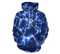 KAFFUL Unisex New Men's Novelty Hoodies Cool Lightning Graphic Hoody Fleece Pullover Hooded Sweatshirts, Blue Lightning, XXXL
