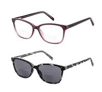 Kafirlo Bifocal Reading Glasses Women Blue Light Computer Readers Clear Top Cat Eye Frame Stylish Fashion Ladies Eyeglass, Grey & Purple