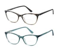 Kafirlo - Women Bifocal Reading Glasses Cat Eye Blue Light Block Computer Readers Clear No Line for Women, Black and Blue, One Size