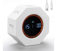 Kaflin Small Rechargeable Pomodoro Timer, Gravity Sensor Auto-Rotating 7 Preset Times (1/3/5/15/30/60/90 min) & Count Up Mode, Digital Kitchen Timers for Cooking, Work and Study (Pearl White)