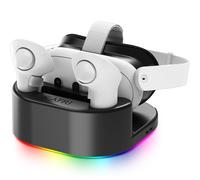 KAFRI Charging Dock for Meta/Oculus Quest 3/3s/2 Headset, VR Accessories Charger Station with RGB Light, Display Stand, and 2 USB C Charger for Head Strap or Other Devices (Not Charge Controller)