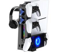 KAFRI PS5 / PS5 Slim Stand and Cooling Station with Controller Charger, PS Portal Charging Dock, Cooling Fan, RGB Light, Headset Holder, PS5 / PS Portal Accessories Compatible with PlayStation 5