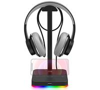 KAFRI RGB Headphone Stand with USB Hub, Desk Gaming Headset Holder Hanger Rack with 1 USB2.0 Extension Charging Port Cord - Suitable for Gamer Desktop Table Game Earphone Accessories