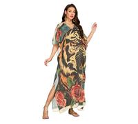 Kaftan Dresses Bikini Cover Ups for Women Plus Size Kaftans Swim Suit Cover Up Beach Vacation Essentials Hawaiian Caftan, Angry Tigers and Roses