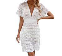 Kaftan Dresses For Women Uk,Deep V Neck Beach Skirt Wave Pattern Hollow Beach Skirt Elastic Waist Selling Beach Cover Up