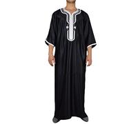 Kaftan Mens All Season Embroidered Comfortable Arab Muslim Mid Long Sleeve Robe Soft Cotton Thobe Loose Fit Jubba for Home and Casual Robe