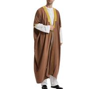Kaftan Men's Middle East Ethnic Prayer Dresses Abaya Islam Robe Retro Tunic Linen Muslim Clothing Traditional Thobe Bisht Cloak Arabic Embroidered Outer Robe, R Coffee, M