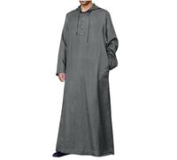 Kaftan Thobe for Men Muslim Robes Hoodies Pockets Casual Loose-Fit Button Down Long Gown with Hood Islamic Lounge Caftan Long Sleeve Jubba Hooded Midi Dress Cafetan Plus Size S-5XL Black
