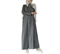 kaftans women full length Cotton Linen Muslim Dresses for Women Casual Long Sleeve Stripe Islamic Robe with Pockets Oversized Loose Fit Maxi Dress Ladies Conservative Prayer Abaya Casual Kaftan Robe
