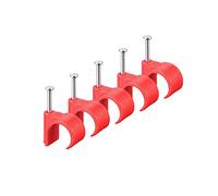 KafTon 25 Pack Round Cable Clips, Electrical Cable Wall Clip - Nail Clips Cable Management, Steel Nails Tacks Holder for Organizing Electric Wires Cables Line TV (8mm, Red)